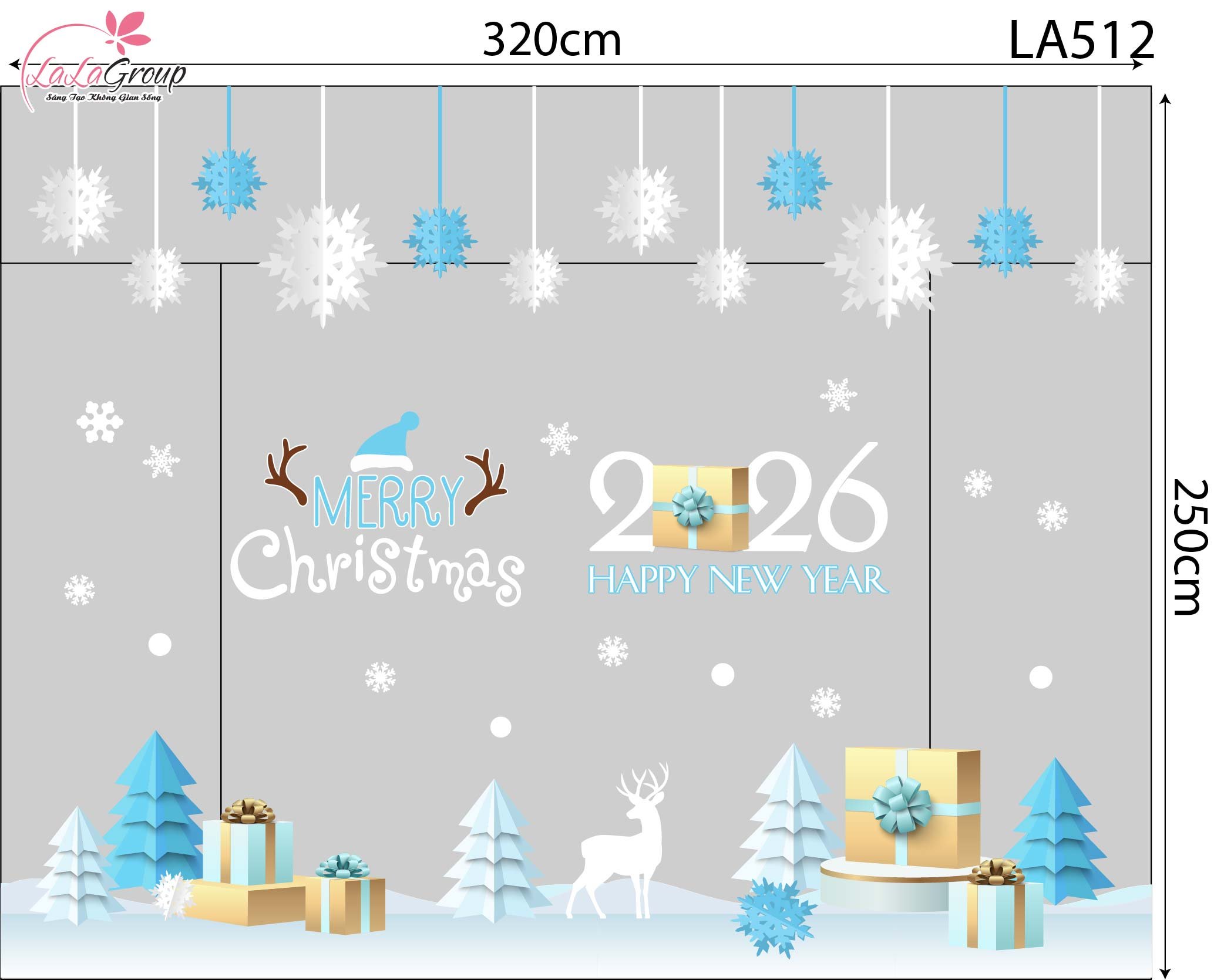 Combo Decal Trang Tr&iacute; Noel C&acirc;y Th&ocirc;ng Xanh V&agrave; Những B&ocirc;ng Tuyết Trắng