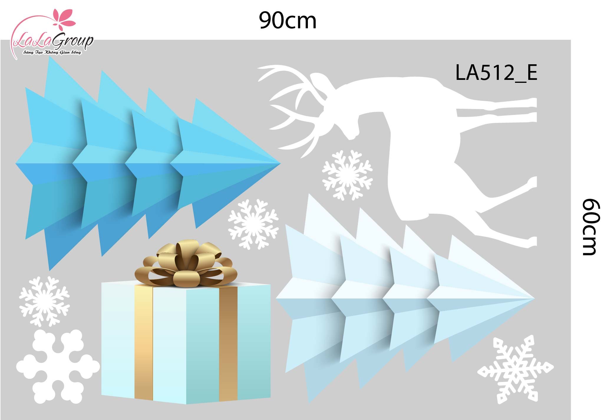 Combo Decal Trang Tr&iacute; Noel C&acirc;y Th&ocirc;ng Xanh V&agrave; Những B&ocirc;ng Tuyết Trắng