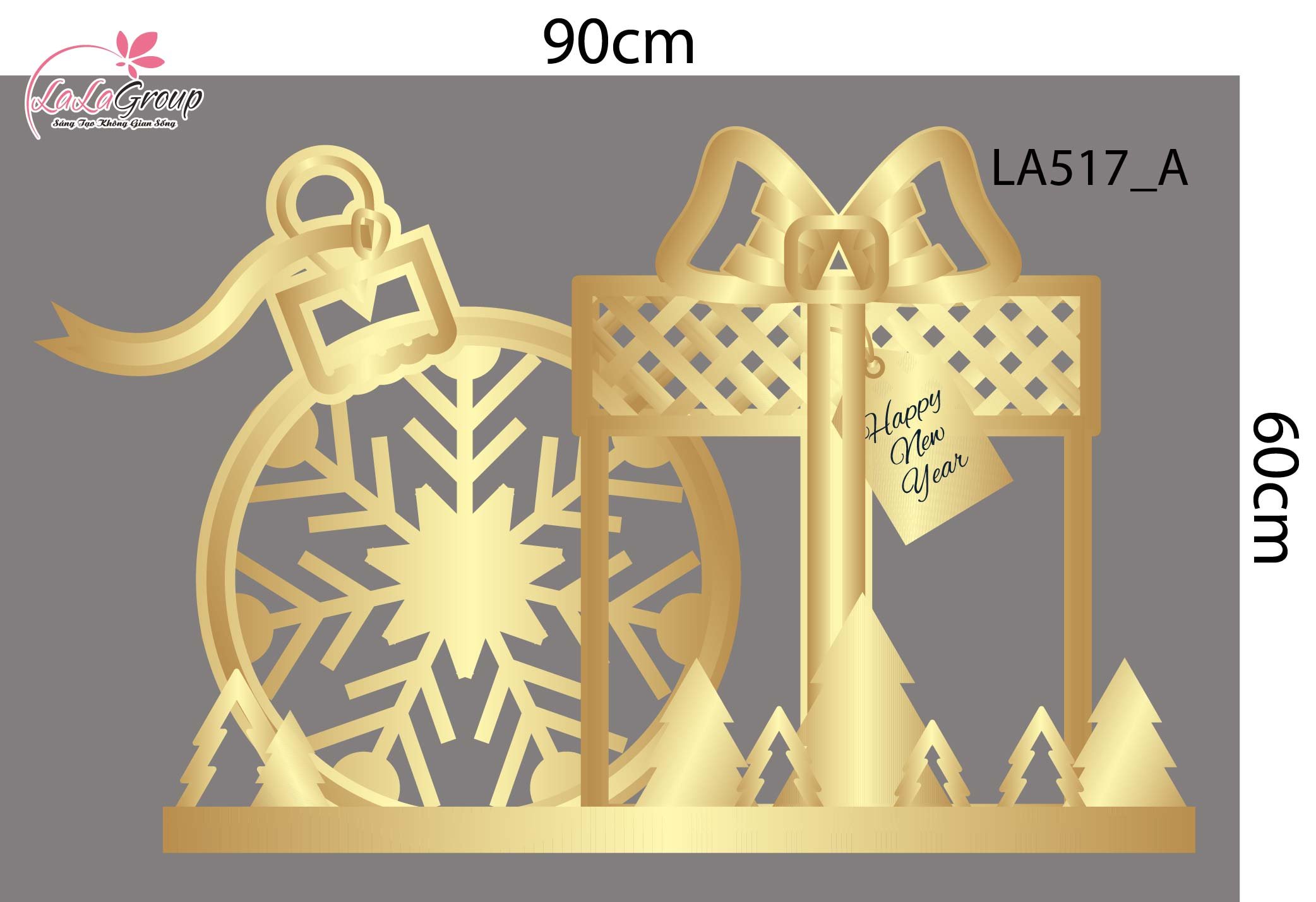 Combo Decal Trang Tr&iacute; Noel Nơ V&agrave; C&acirc;y Th&ocirc;ng V&agrave;ng Lung Linh