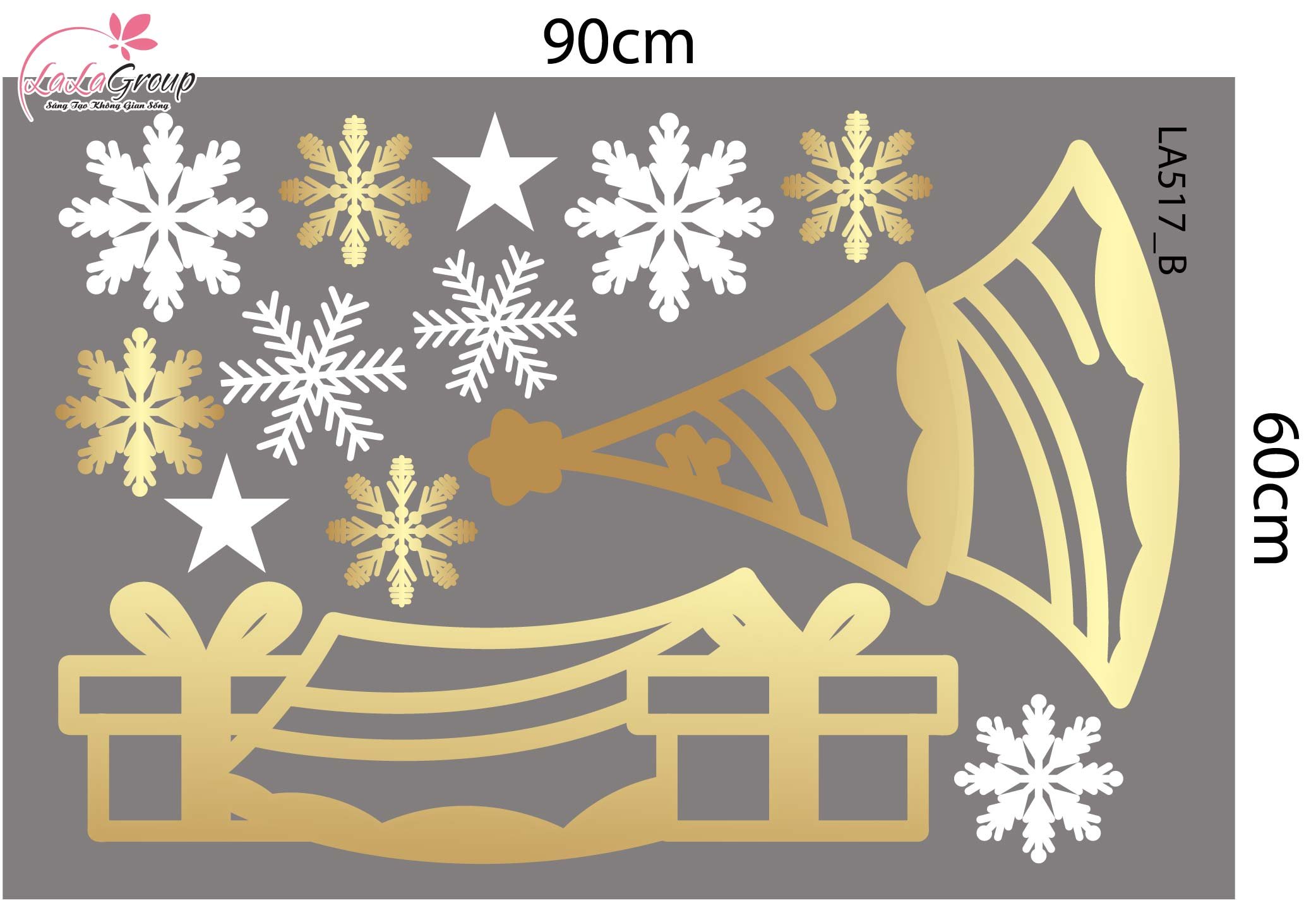 Combo Decal Trang Tr&iacute; Noel Nơ V&agrave; C&acirc;y Th&ocirc;ng V&agrave;ng Lung Linh