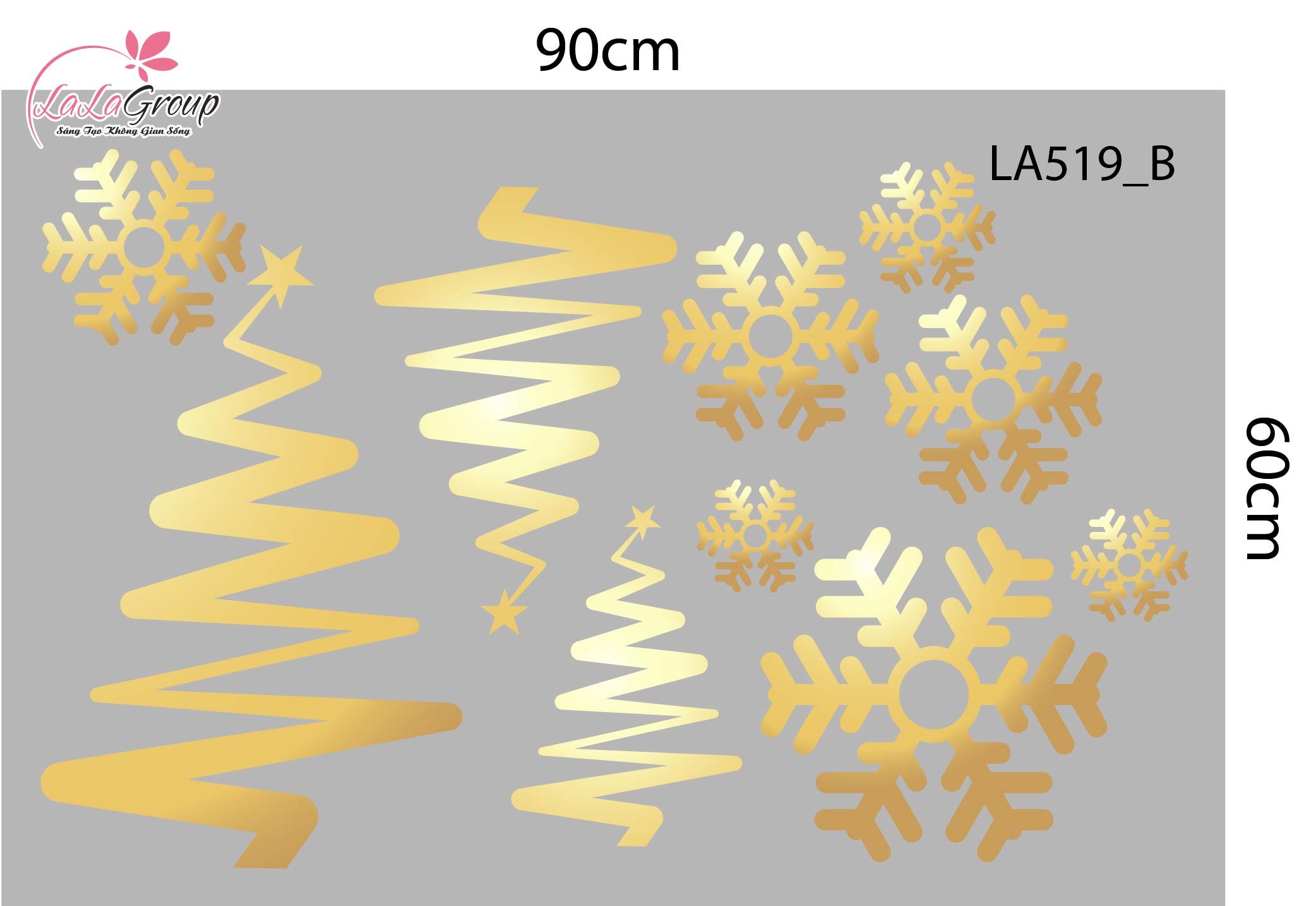 Combo Decal Trang Tr&iacute; Noel C&acirc;y Th&ocirc;ng V&agrave;ng V&agrave; Những B&ocirc;ng Tuyết Trắng