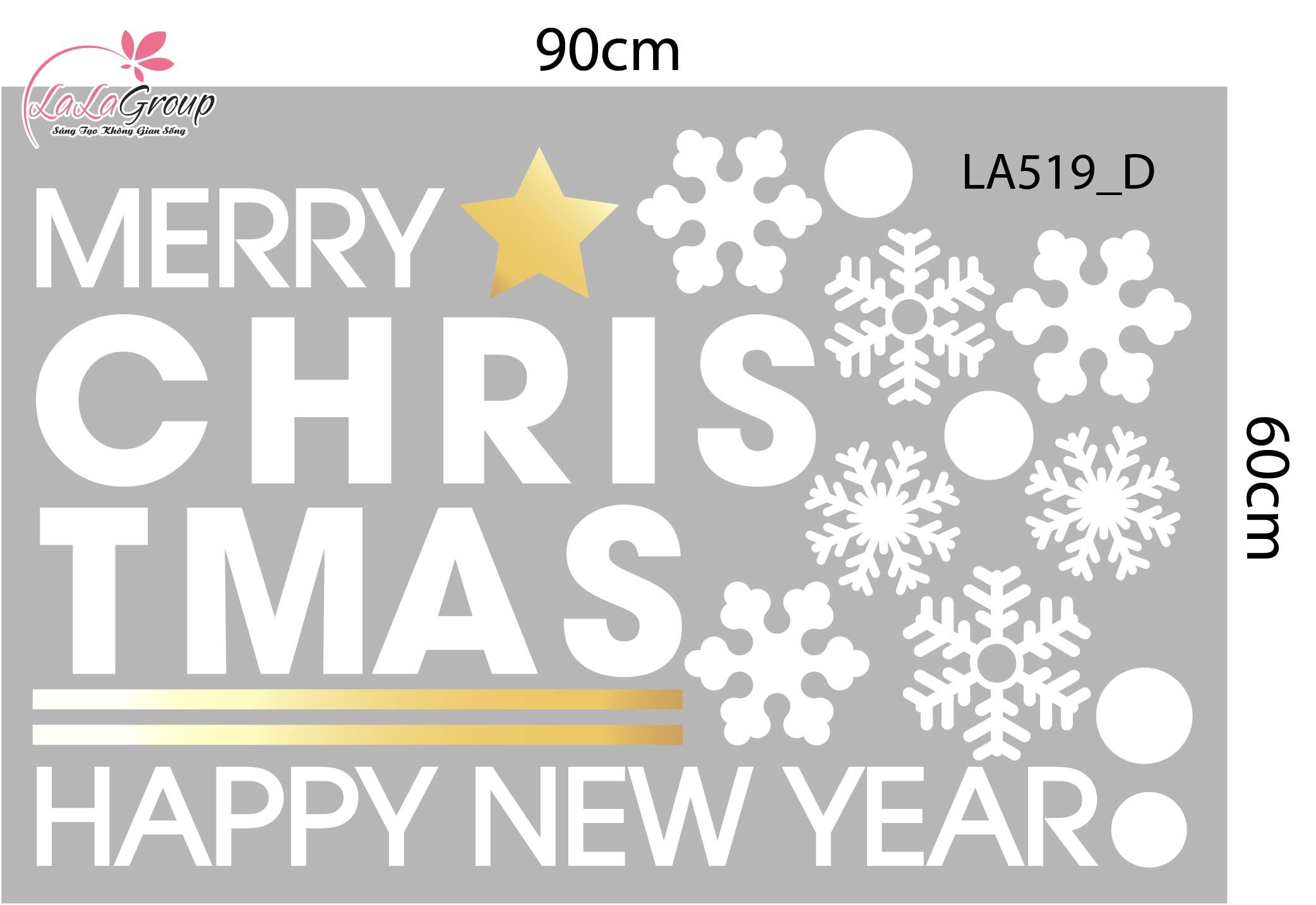 Combo Decal Trang Tr&iacute; Noel C&acirc;y Th&ocirc;ng V&agrave;ng V&agrave; Những B&ocirc;ng Tuyết Trắng