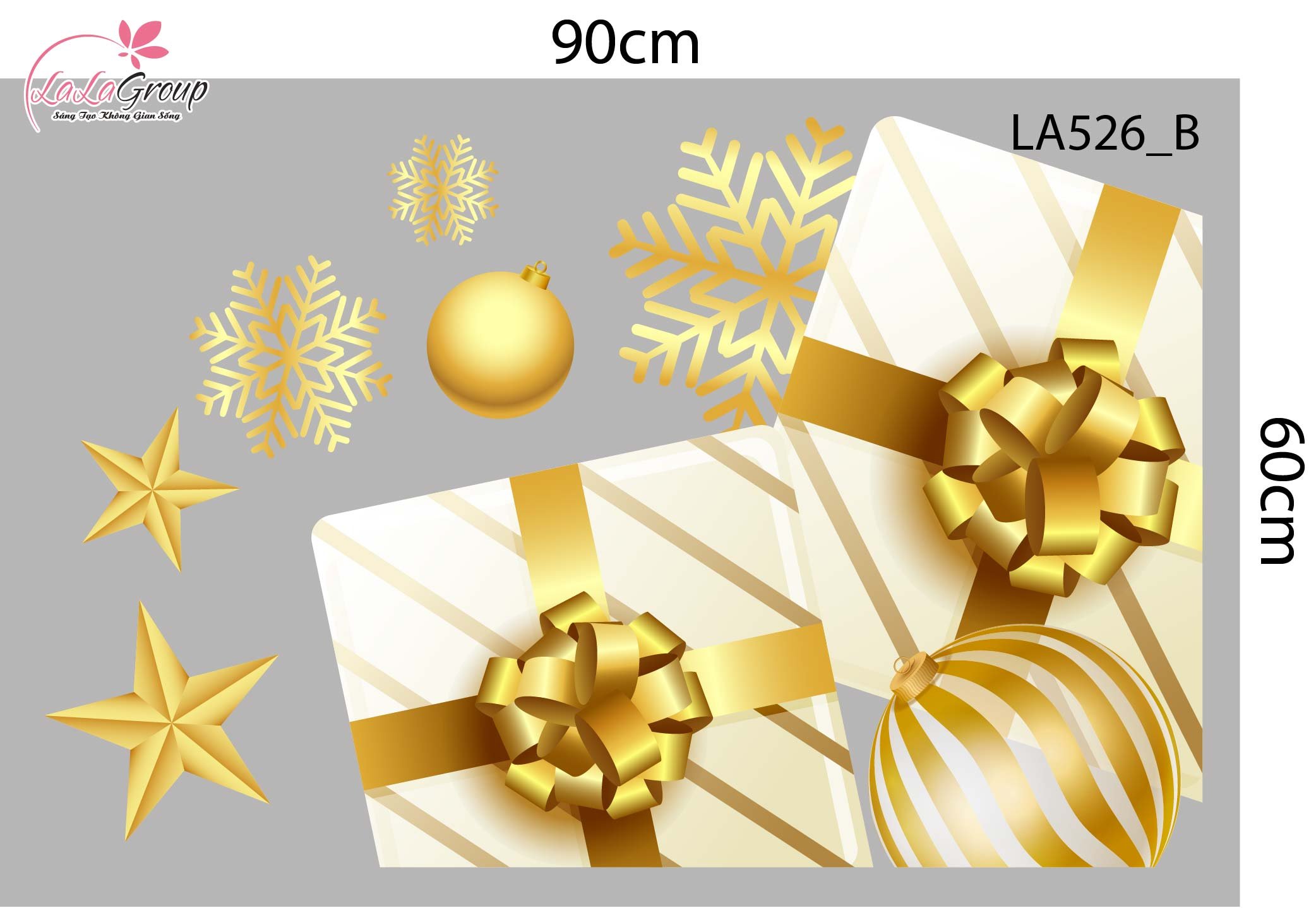 Combo Decal Trang Trí Noel Merry Christmas Và Những Hộp Quà Lấp Lánh