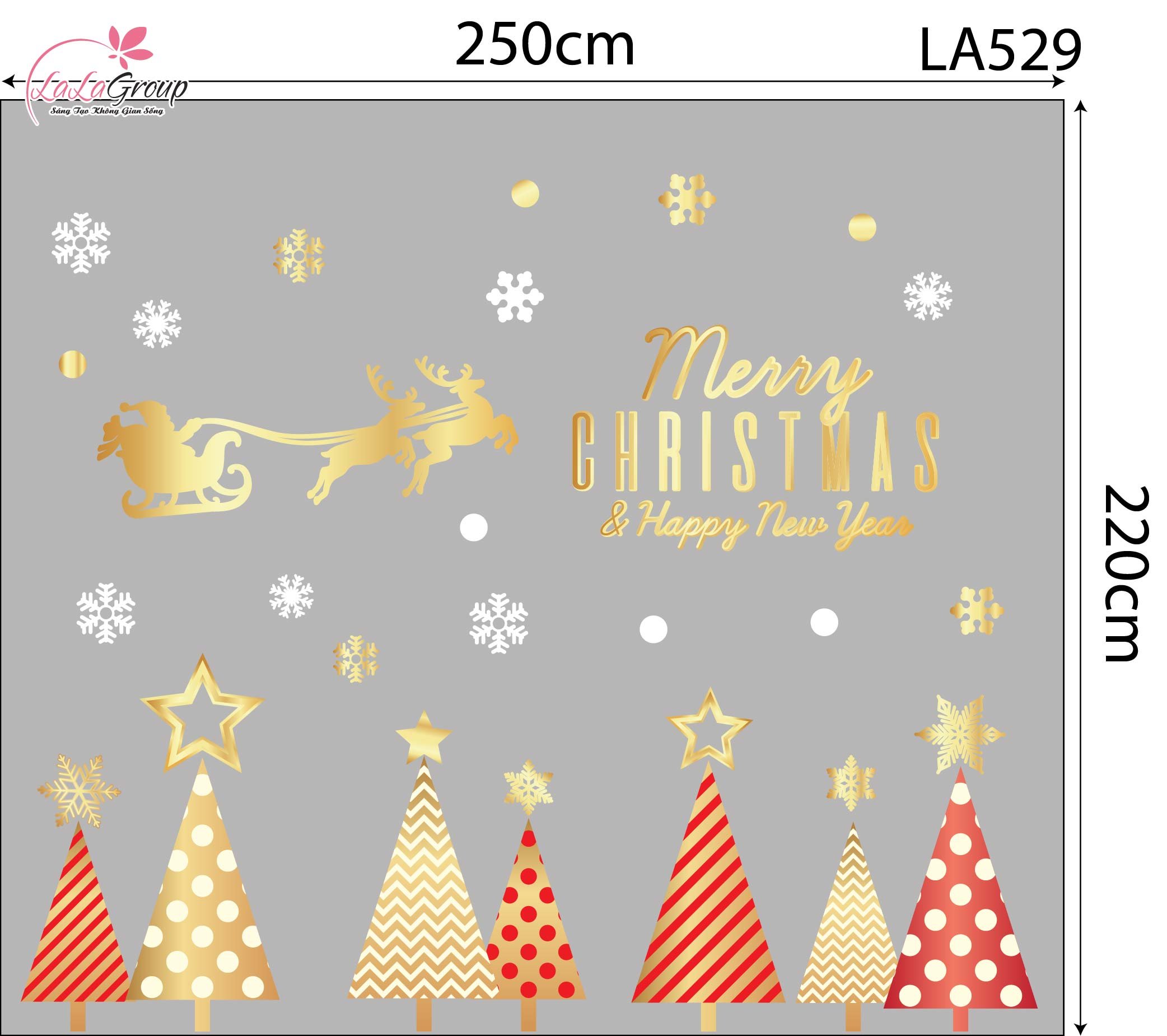 Combo Decal Trang Trí Noel Ông Già Noel Cưỡi Tuần Lộc Và Những Cây Thông Sắc Màu