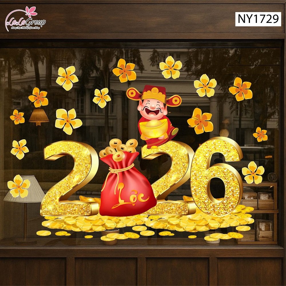 Decal Trang Trí Tết Thần Tài và Mai Vàng Tài Lộc