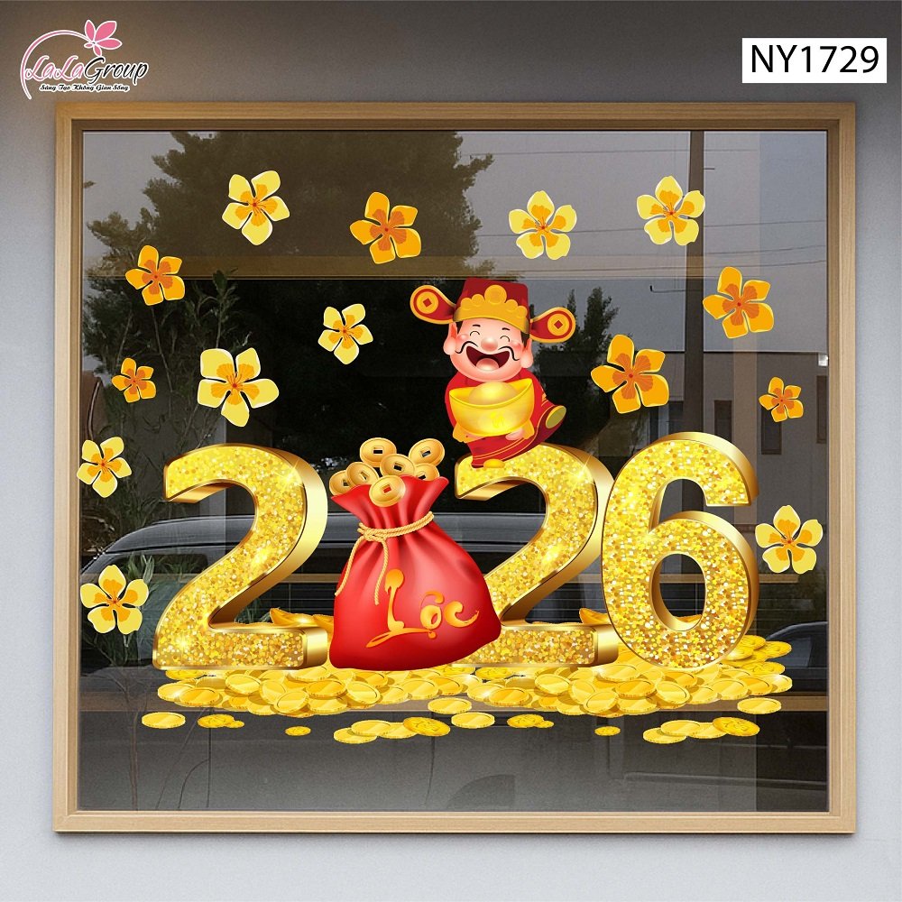 Decal Trang Trí Tết Thần Tài và Mai Vàng Tài Lộc