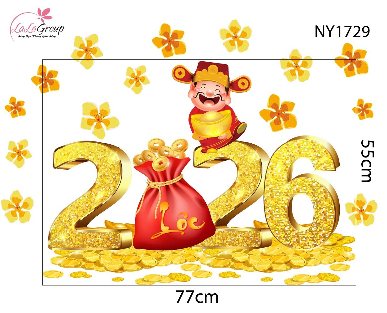 Decal Trang Trí Tết Thần Tài và Mai Vàng Tài Lộc