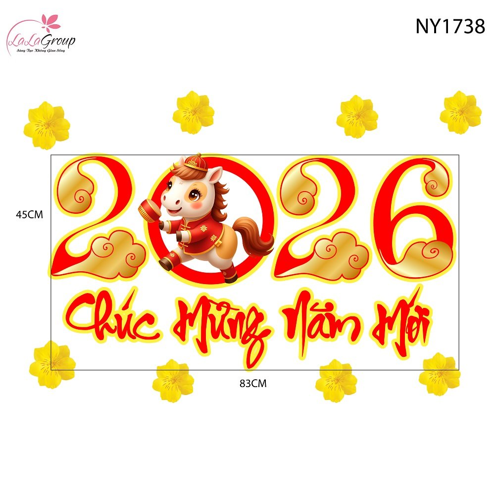 Decal Trang Tr&iacute; Tết Ch&uacute;c Mừng Năm Mới 2026 V&agrave; Mai V&agrave;ng