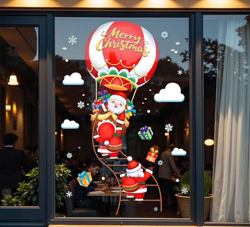 Decal Trang Tr&iacute; Noel &Ocirc;ng Gi&agrave; Noel V&agrave; Khinh Kh&iacute; Cầu