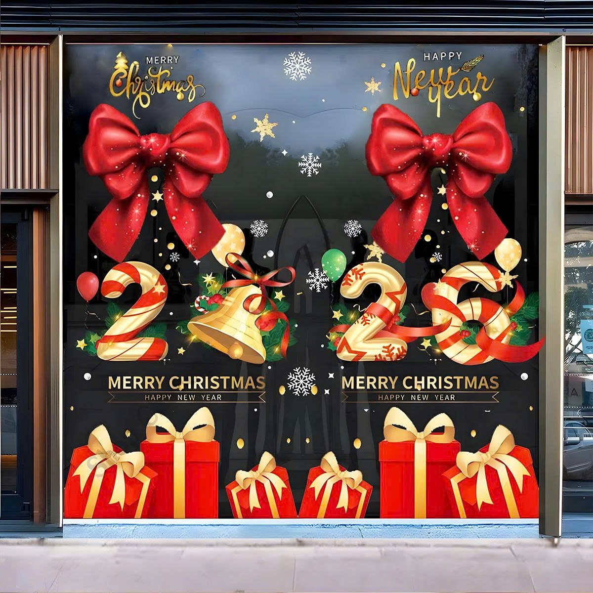 Combo 3 Tấm Decal Trang Tr&iacute; Noel Nơ Đỏ V&agrave; Hộp Qu&agrave; Gi&aacute;ng Sinh 2026