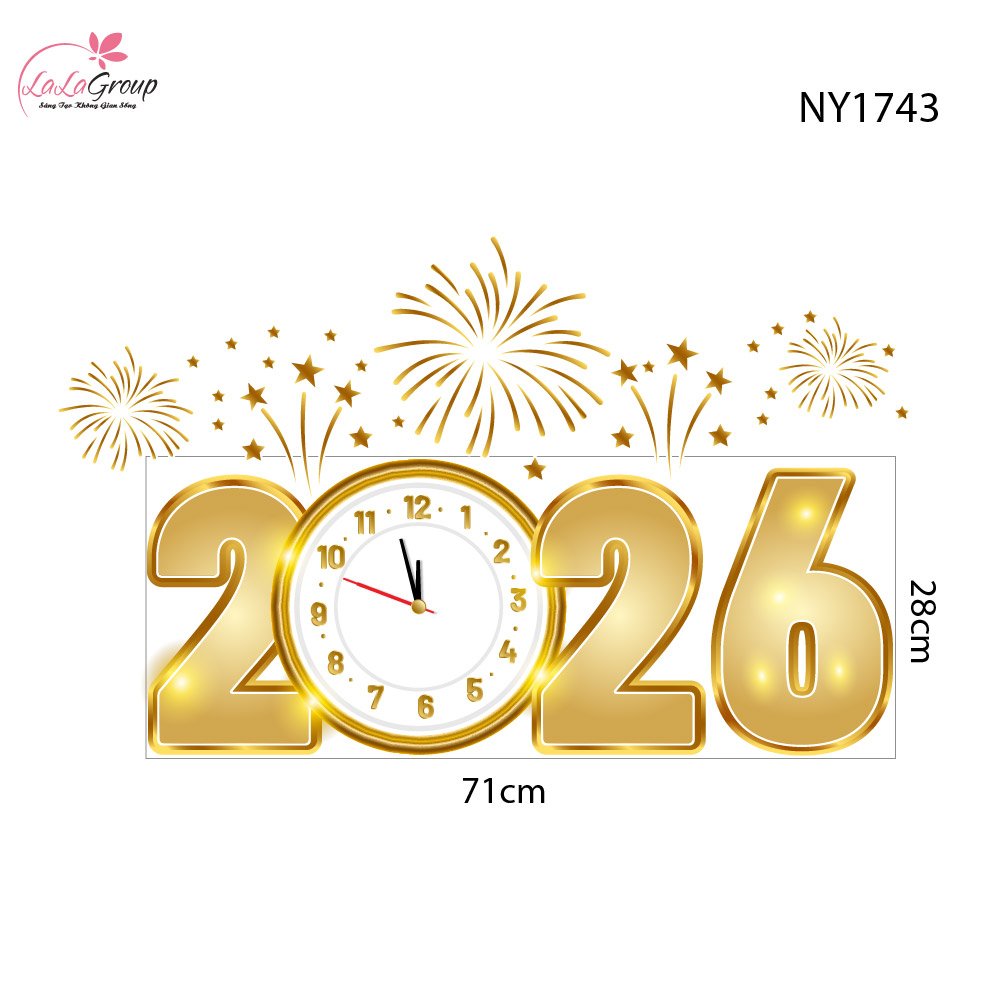 Decal trang trí tết 2026 và pháo hoa vàng may mắn