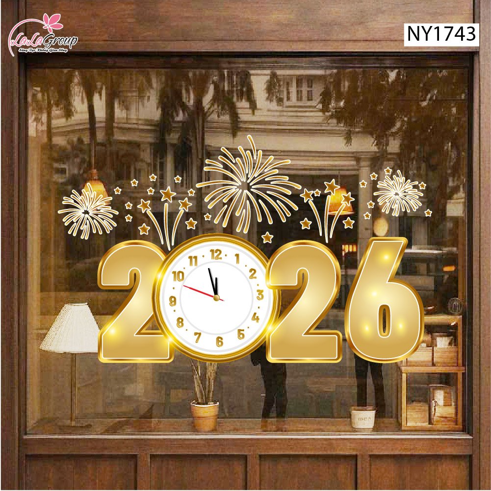 Decal trang trí tết 2026 và pháo hoa vàng may mắn