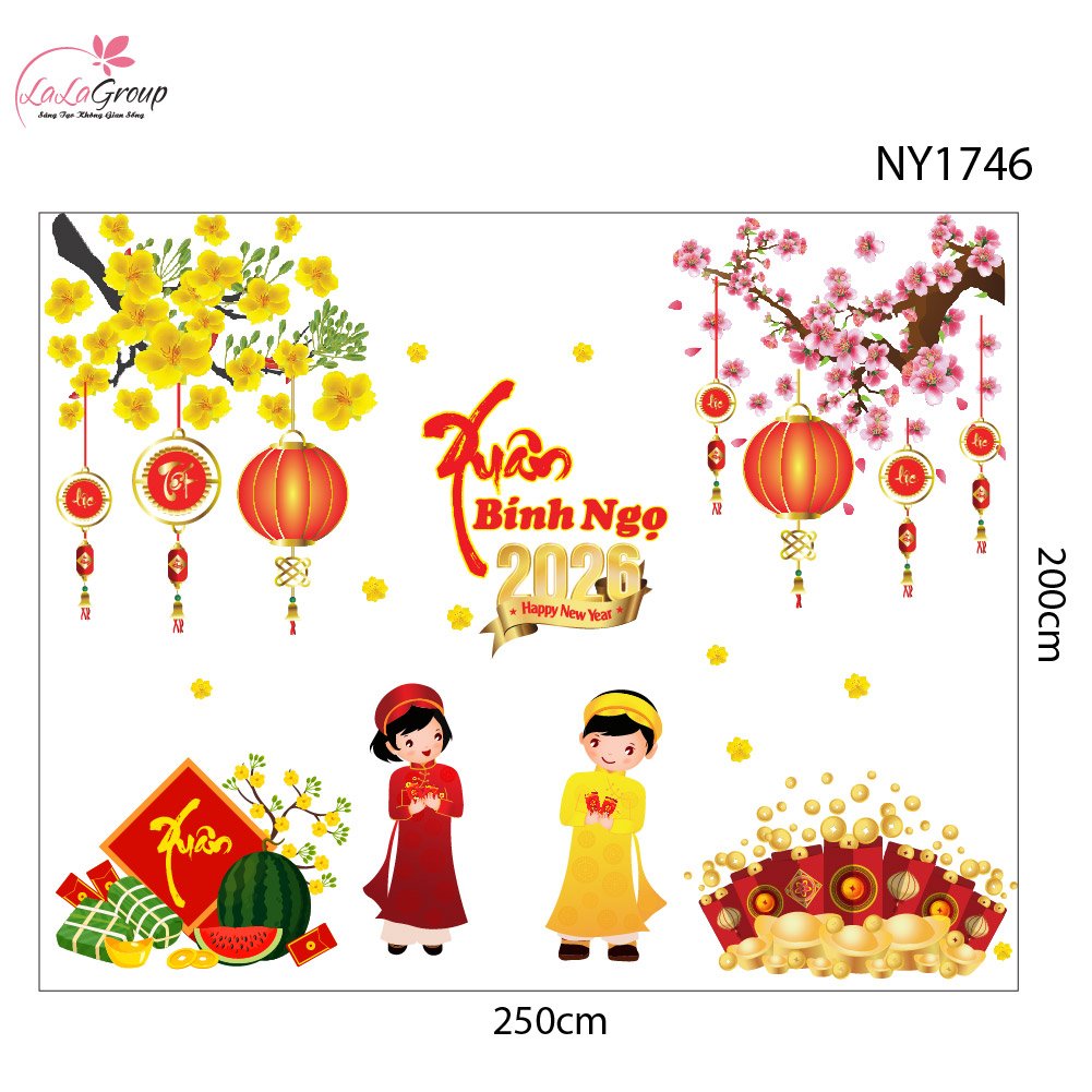 Combo Decal Trang Trí Tết Bé Chúc Xuân Bính Ngọ 2026