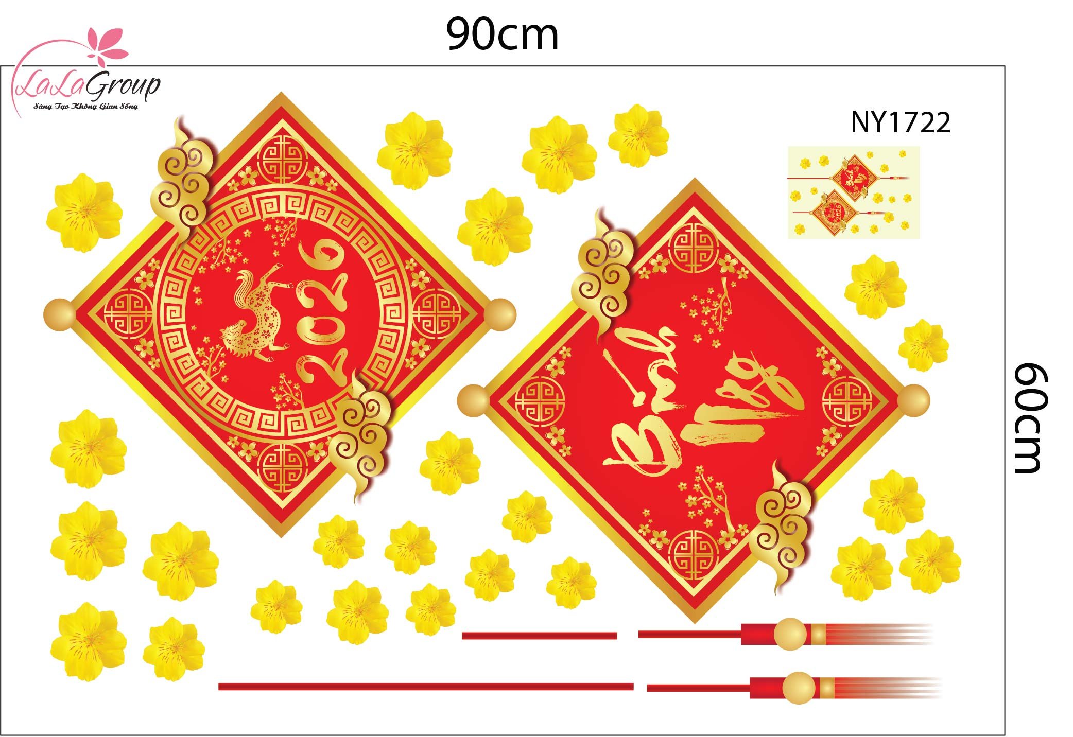 Combo Decal Trang Tr&iacute; Tết B&iacute;nh Ngọ 2026 Mai Đ&agrave;o Khoe Sắc