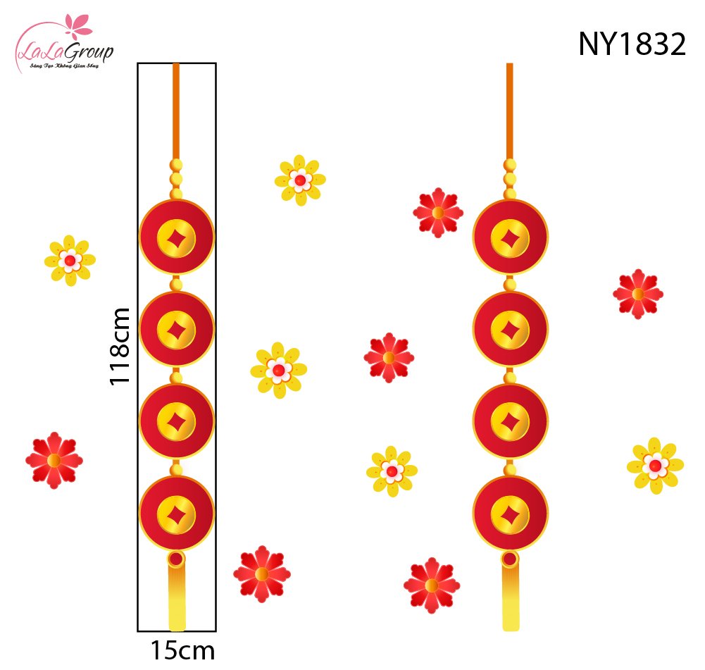 Decal Trang Tr&iacute; Tết Lộc Treo Đồng Tiền V&agrave;ng T&agrave;i Lộc