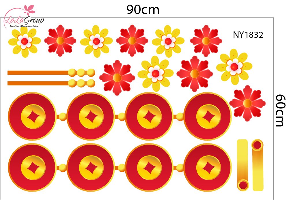 Decal Trang Tr&iacute; Tết Lộc Treo Đồng Tiền V&agrave;ng T&agrave;i Lộc