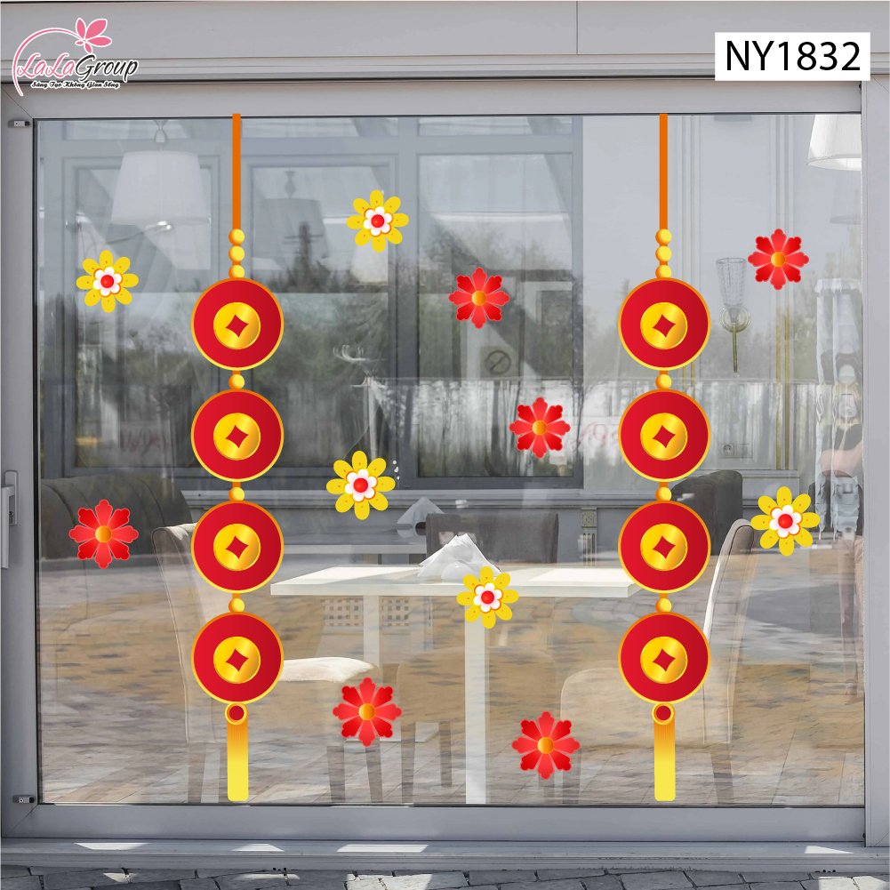 Decal Trang Tr&iacute; Tết Lộc Treo Đồng Tiền V&agrave;ng T&agrave;i Lộc
