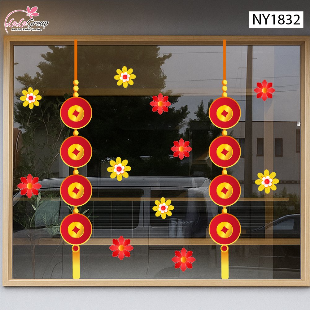 Decal Trang Tr&iacute; Tết Lộc Treo Đồng Tiền V&agrave;ng T&agrave;i Lộc
