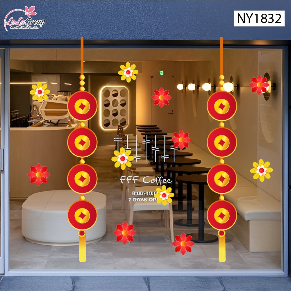 Decal Trang Tr&iacute; Tết Lộc Treo Đồng Tiền V&agrave;ng T&agrave;i Lộc