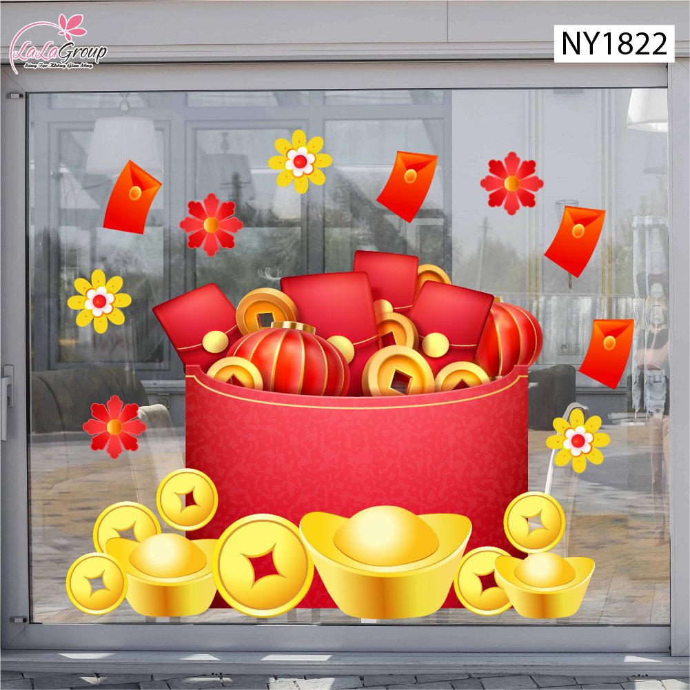 Decal Trang Trí Tết Túi Tiền Vàng Vượng Tài Phát Lộc
