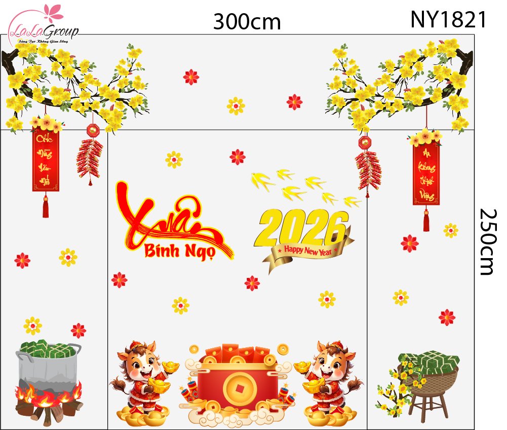 Combo Decal Trang Trí Tết Song Mã Vượng Tài Đón Xuân Bính Ngọ 2026