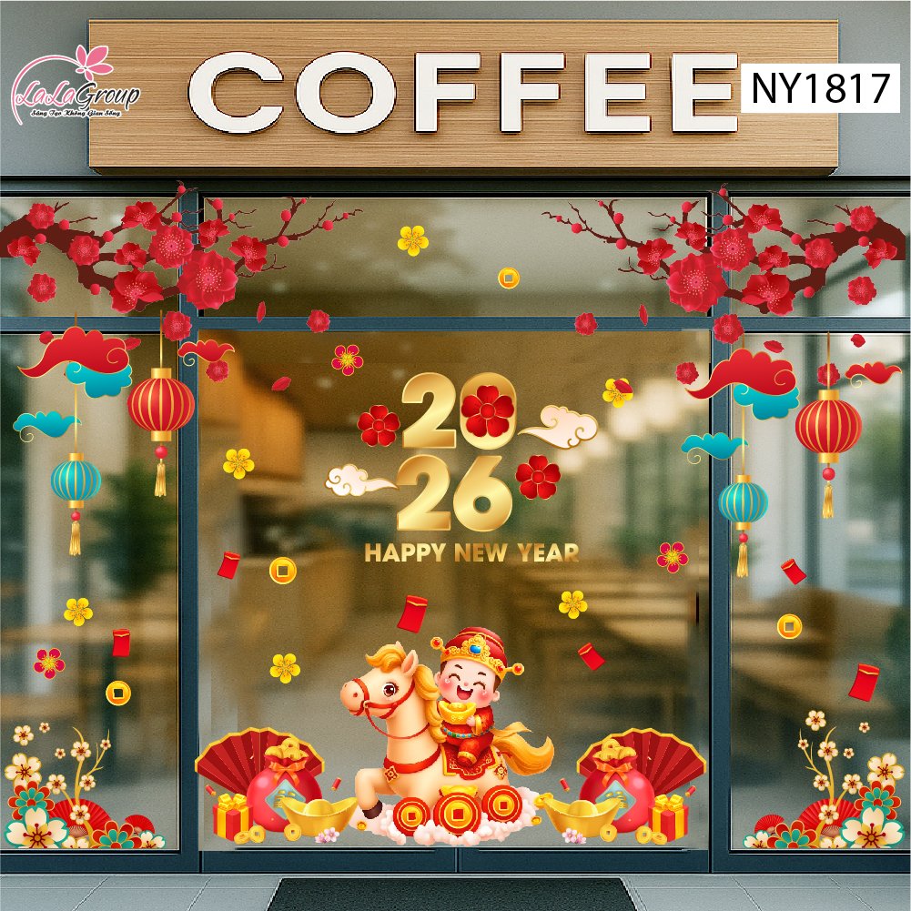 Decal Trang Tr&iacute; Tết 2026 Thần T&agrave;i Cưỡi Ngựa Rước Lộc Đầu Năm