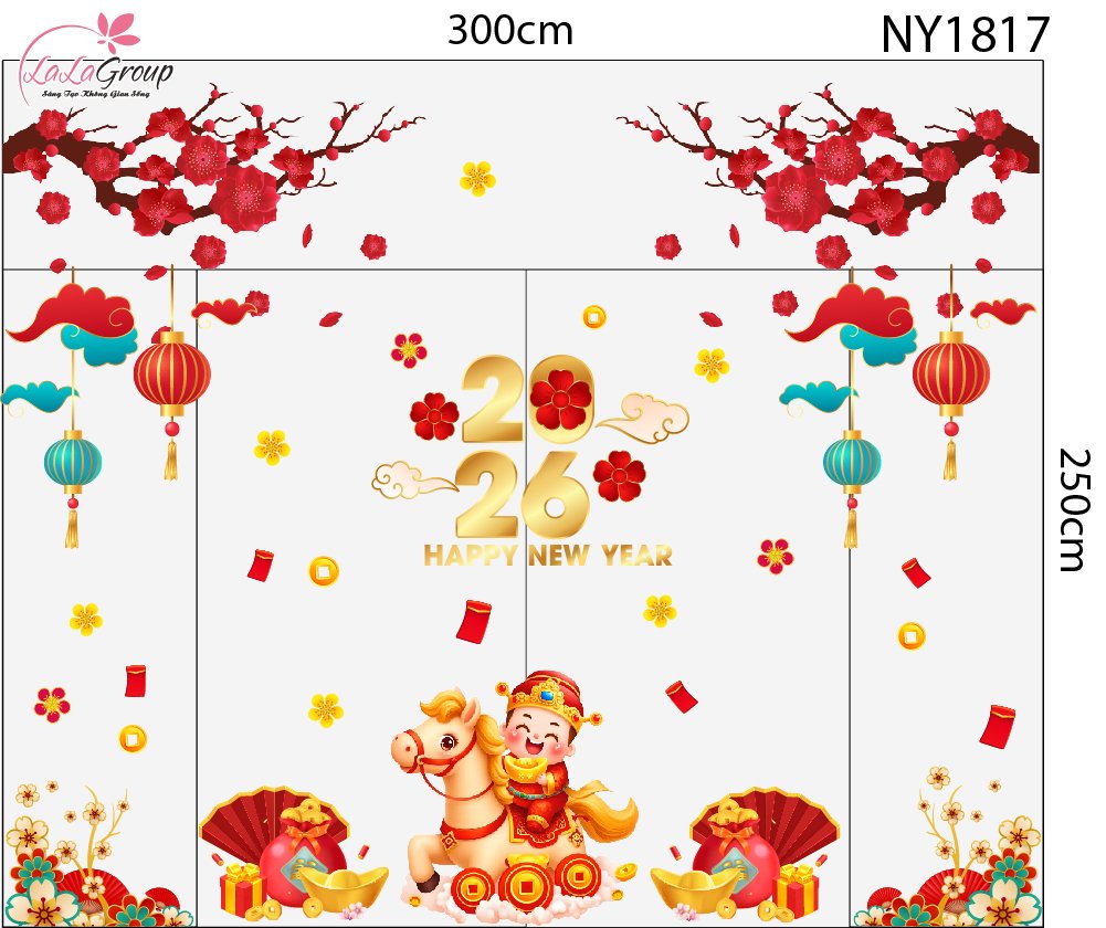 Decal Trang Tr&iacute; Tết 2026 Thần T&agrave;i Cưỡi Ngựa Rước Lộc Đầu Năm