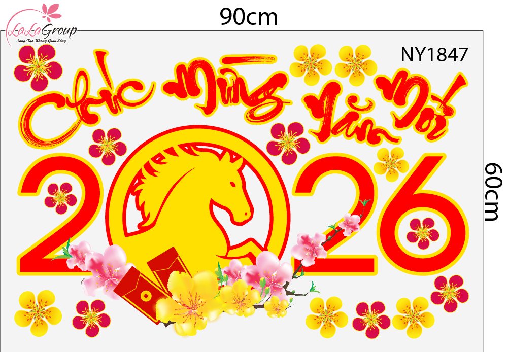 Combo Decal Trang Tr&iacute; Tết Ch&uacute;c Mừng Năm Mới B&iacute;nh Ngọ T&agrave;i Lộc