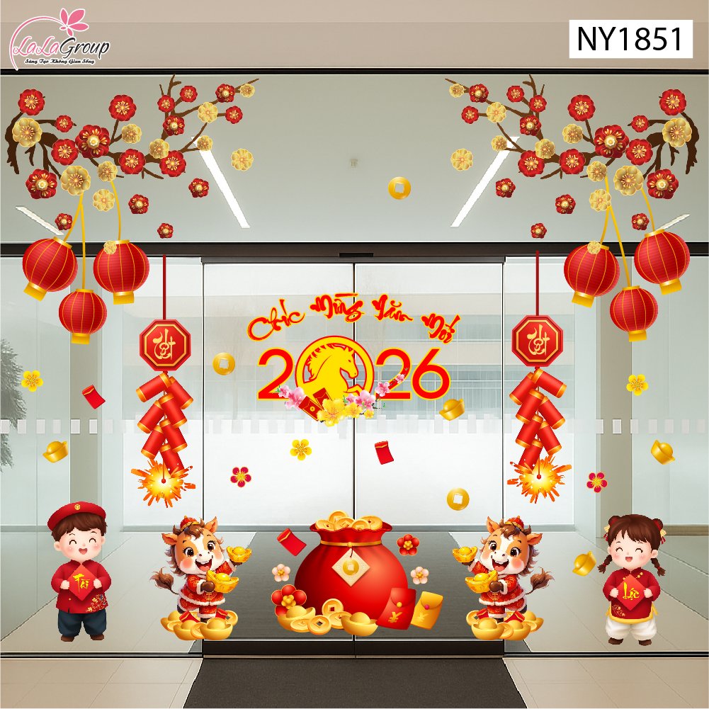 Combo Decal Trang Tr&iacute; Tết Ch&uacute;c Mừng Năm Mới B&iacute;nh Ngọ T&agrave;i Lộc
