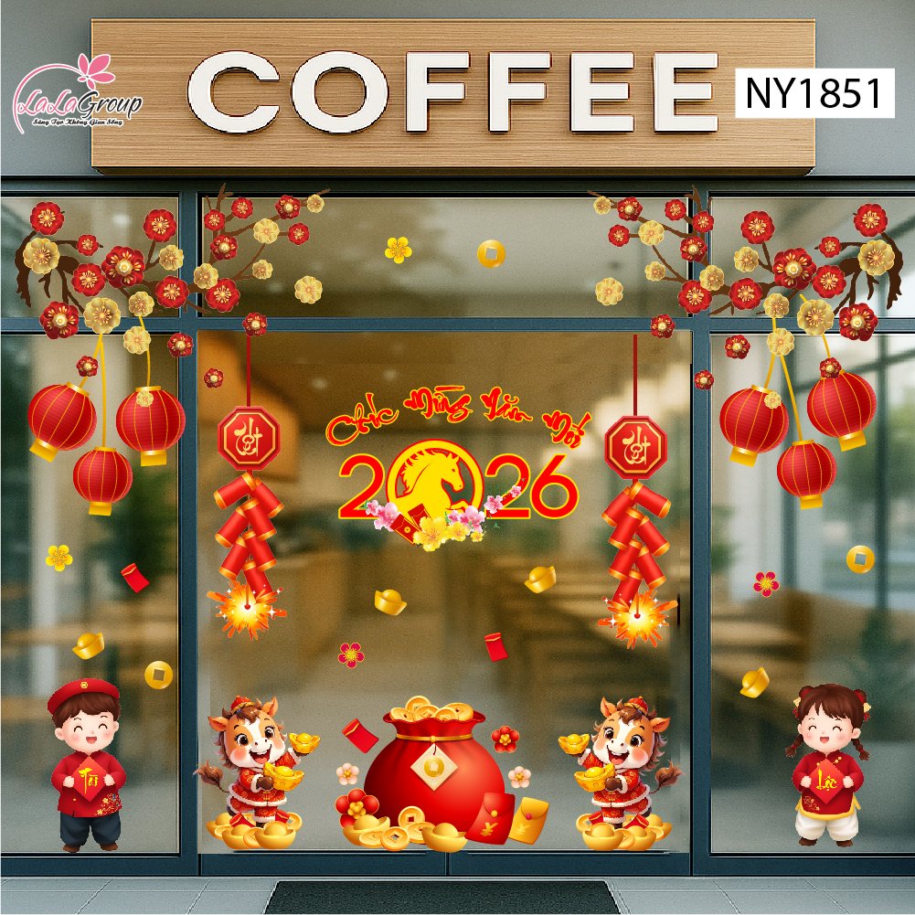 Combo Decal Trang Tr&iacute; Tết Ch&uacute;c Mừng Năm Mới B&iacute;nh Ngọ T&agrave;i Lộc