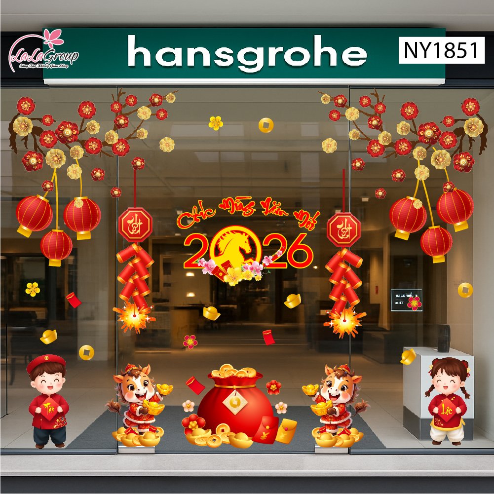 Combo Decal Trang Tr&iacute; Tết Ch&uacute;c Mừng Năm Mới B&iacute;nh Ngọ T&agrave;i Lộc