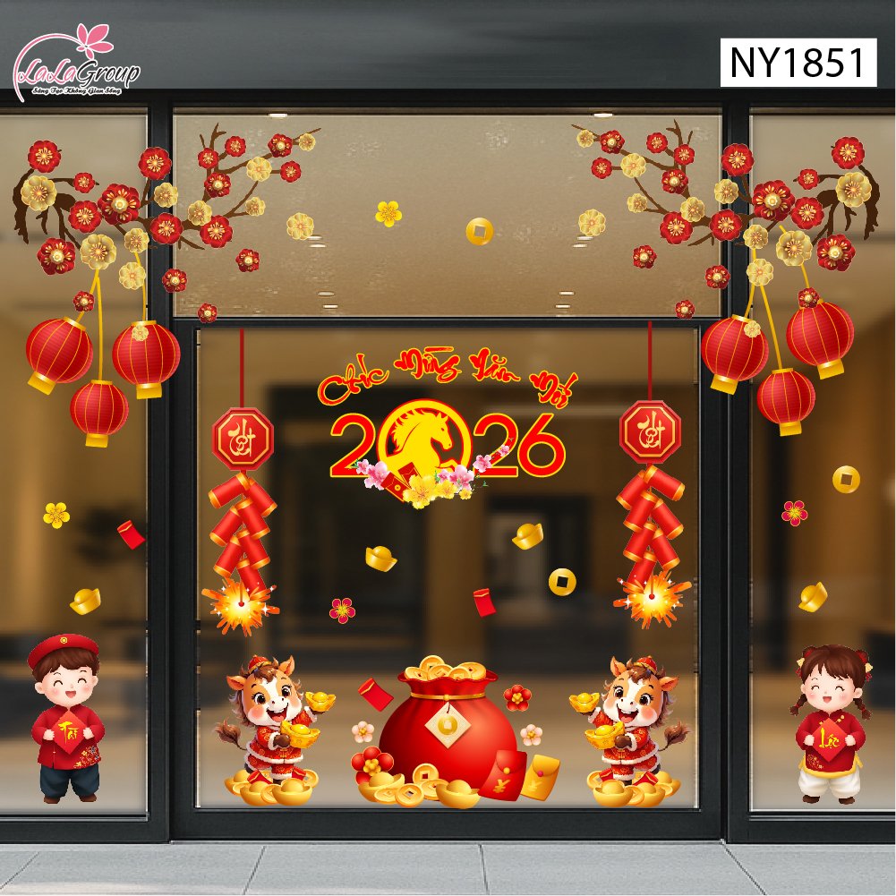 Combo Decal Trang Tr&iacute; Tết Ch&uacute;c Mừng Năm Mới B&iacute;nh Ngọ T&agrave;i Lộc