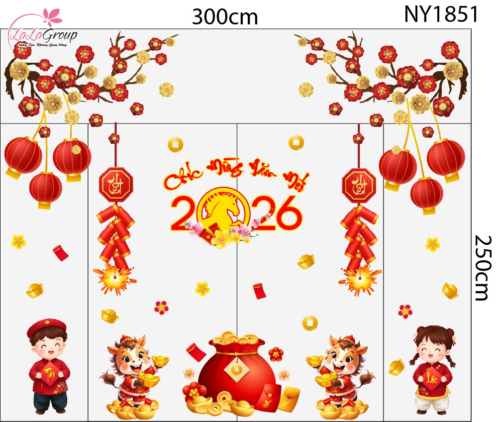 Combo Decal Trang Tr&iacute; Tết Ch&uacute;c Mừng Năm Mới B&iacute;nh Ngọ T&agrave;i Lộc
