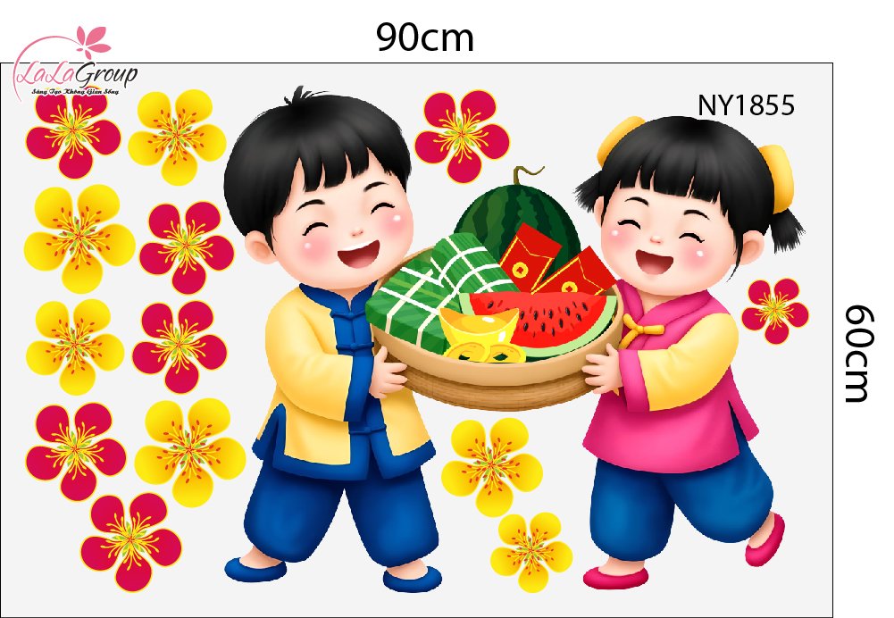 Combo Decal Trang Trí Tết Bé Vui Xuân Mừng Năm Mới Bính Ngọ