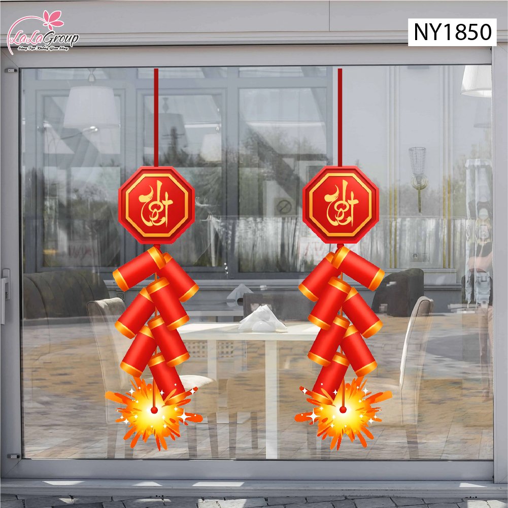 Decal Trang Trí Tết Dây Pháo Đỏ Tài Lộc Phú Quý