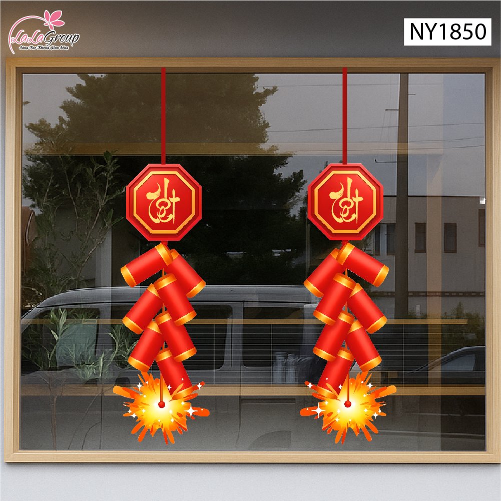 Decal Trang Trí Tết Dây Pháo Đỏ Tài Lộc Phú Quý