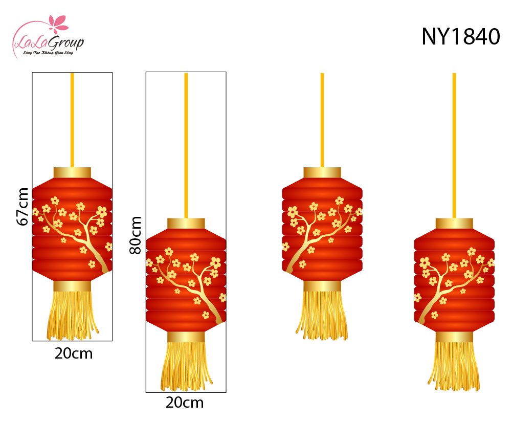 Decal Trang Trí Tết Lồng Đèn Tài Lộc Phú Quý