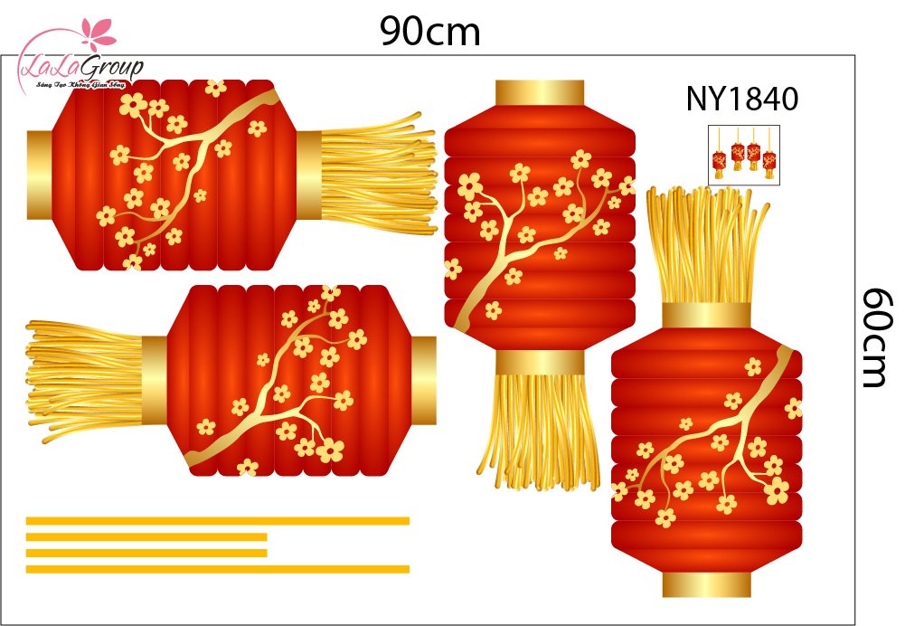 Decal Trang Trí Tết Lồng Đèn Tài Lộc Phú Quý