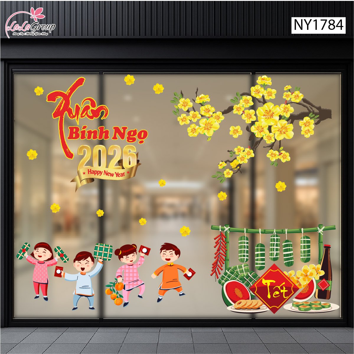 Combo Decal Trang Trí Tết Bé Đi Biếu Tết 2026