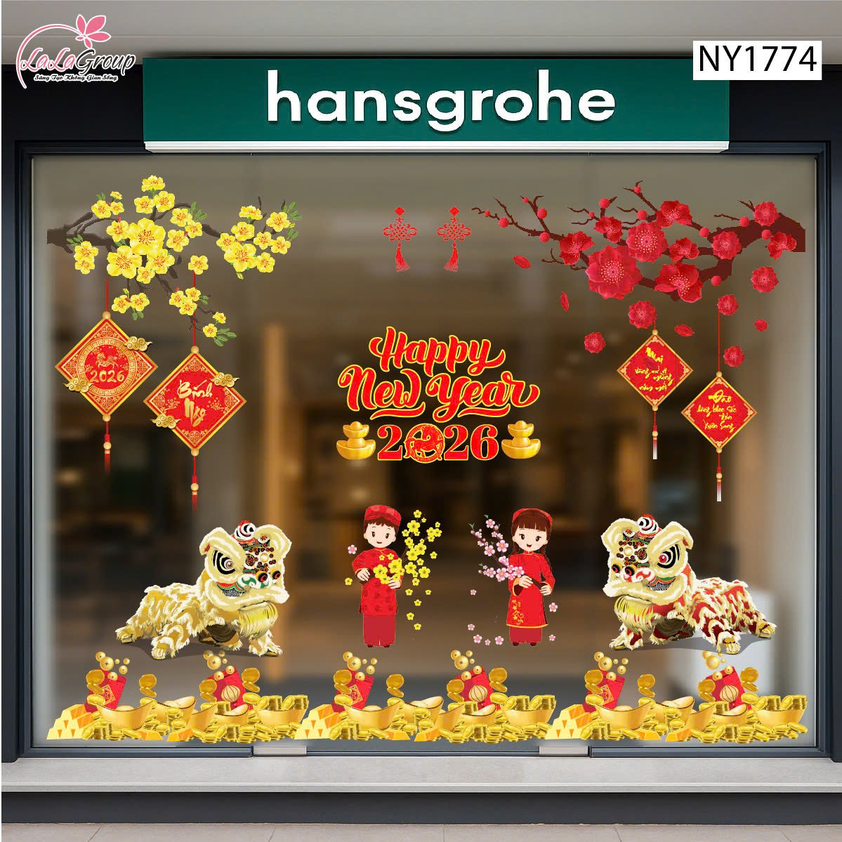 Combo Decal Trang Trí Cửa Kính Ngày Tết Bé Chúc Xuân Bính Ngọ 2026