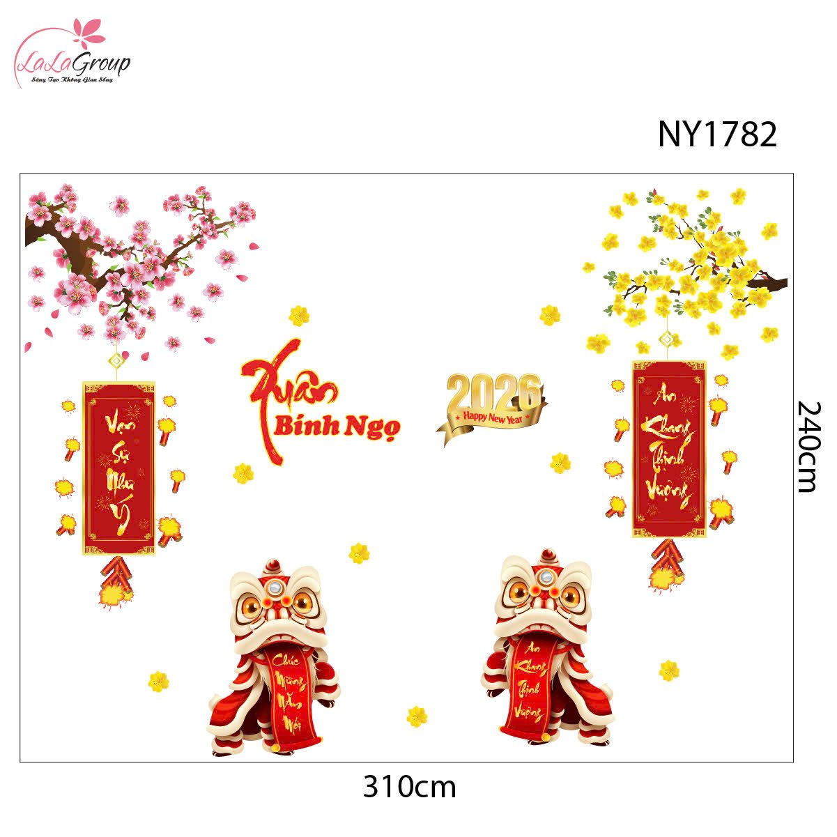 Combo Decal Trang Trí Tết Bính Ngọ An Khang Như Ý