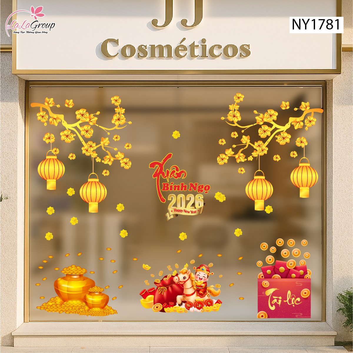 Combo Decal Trang Tr&iacute; Tết Mừng Xu&acirc;n B&iacute;nh Ngọ T&agrave;i lộc May Mắn 2026