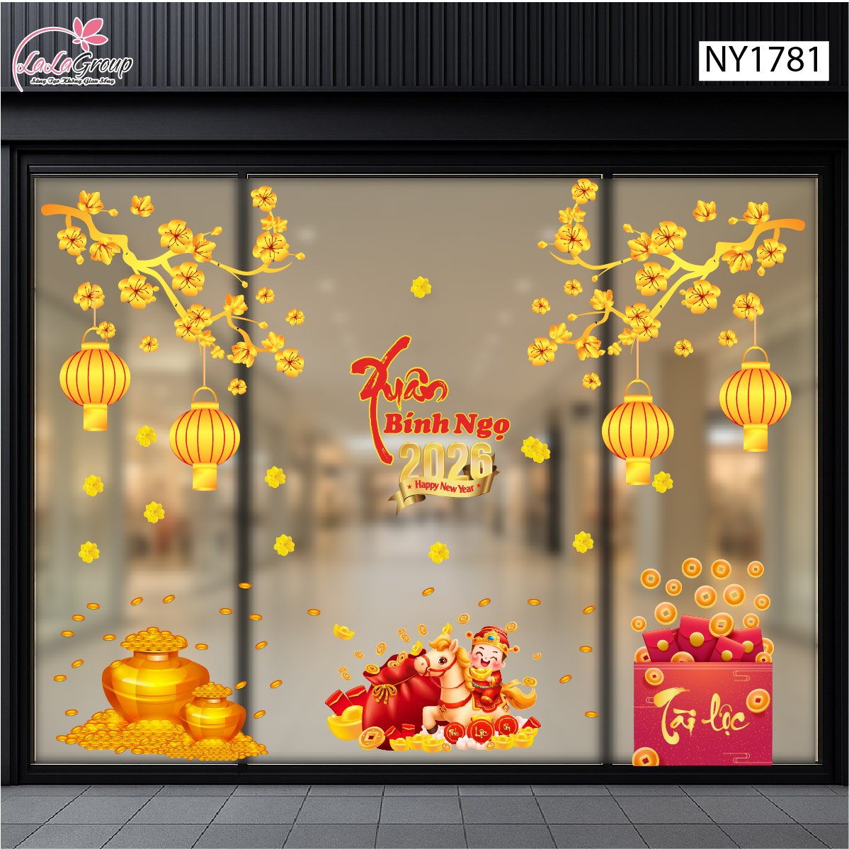Combo Decal Trang Tr&iacute; Tết Mừng Xu&acirc;n B&iacute;nh Ngọ T&agrave;i lộc May Mắn 2026
