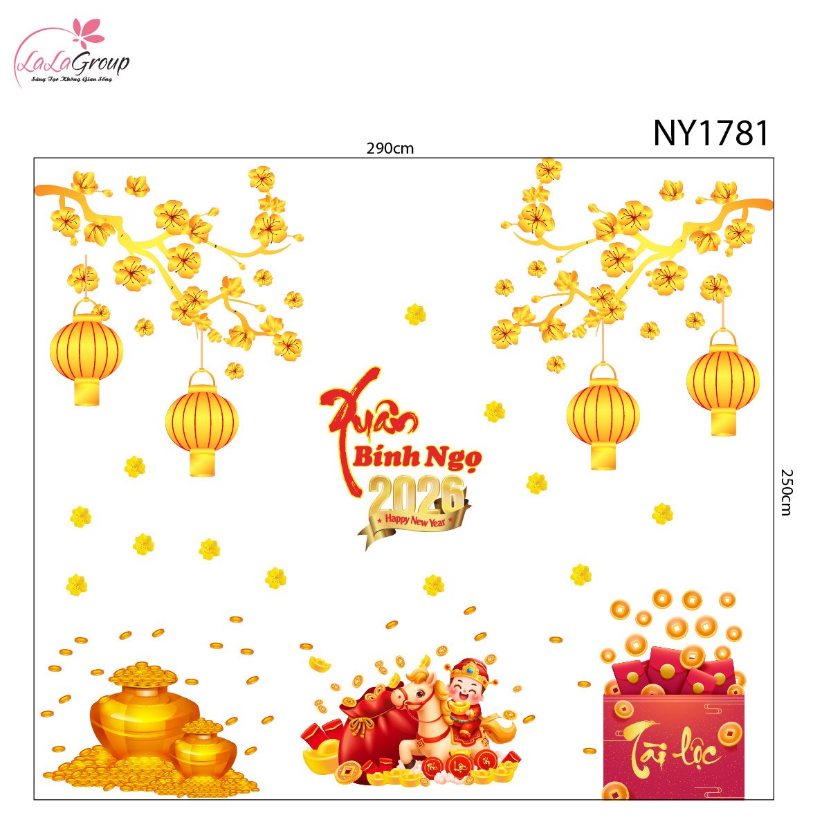 Combo Decal Trang Tr&iacute; Tết Mừng Xu&acirc;n B&iacute;nh Ngọ T&agrave;i lộc May Mắn 2026