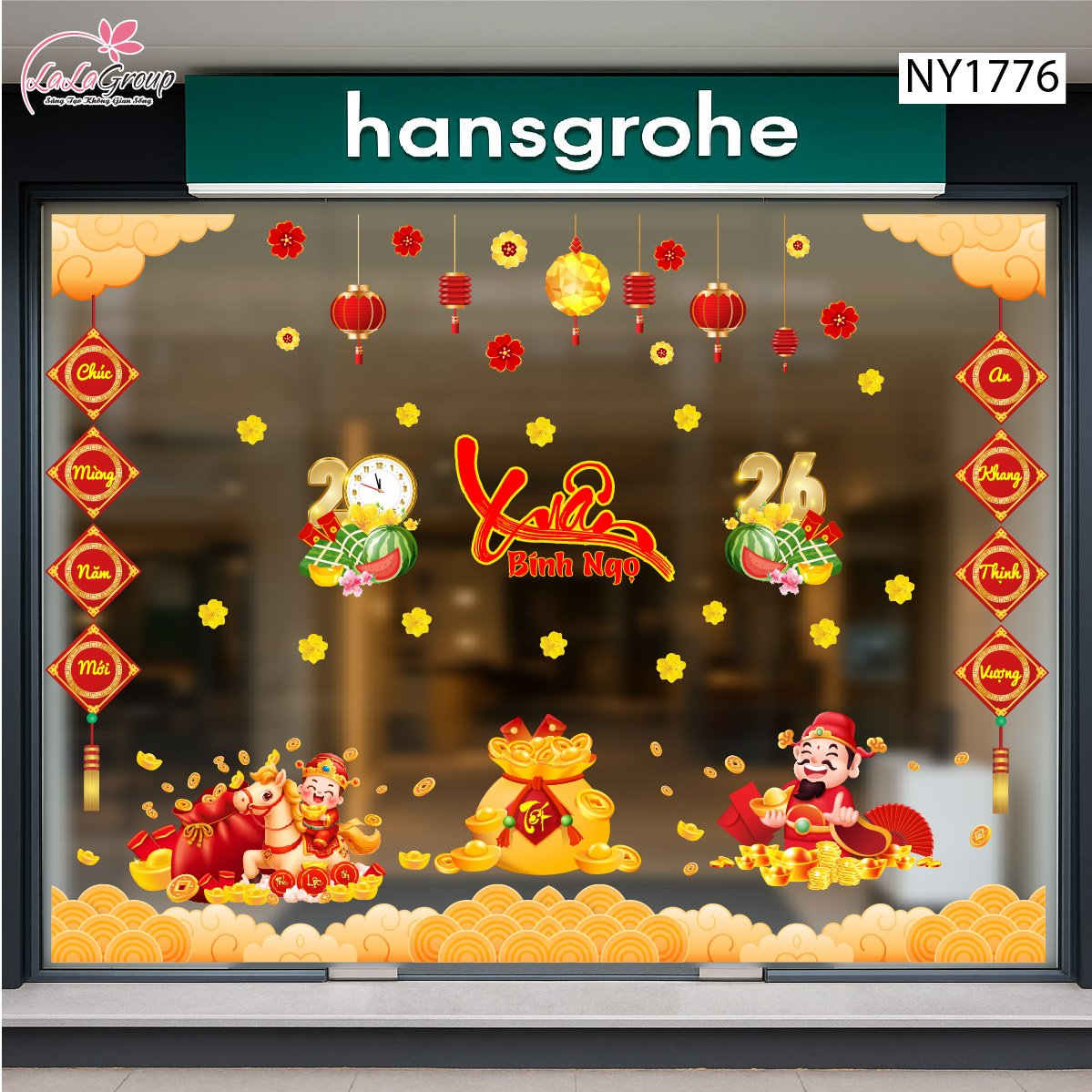 Combo Decal Trang Trí Tết Xuân Bính Ngọ An Khang Thịnh Vượng 2026
