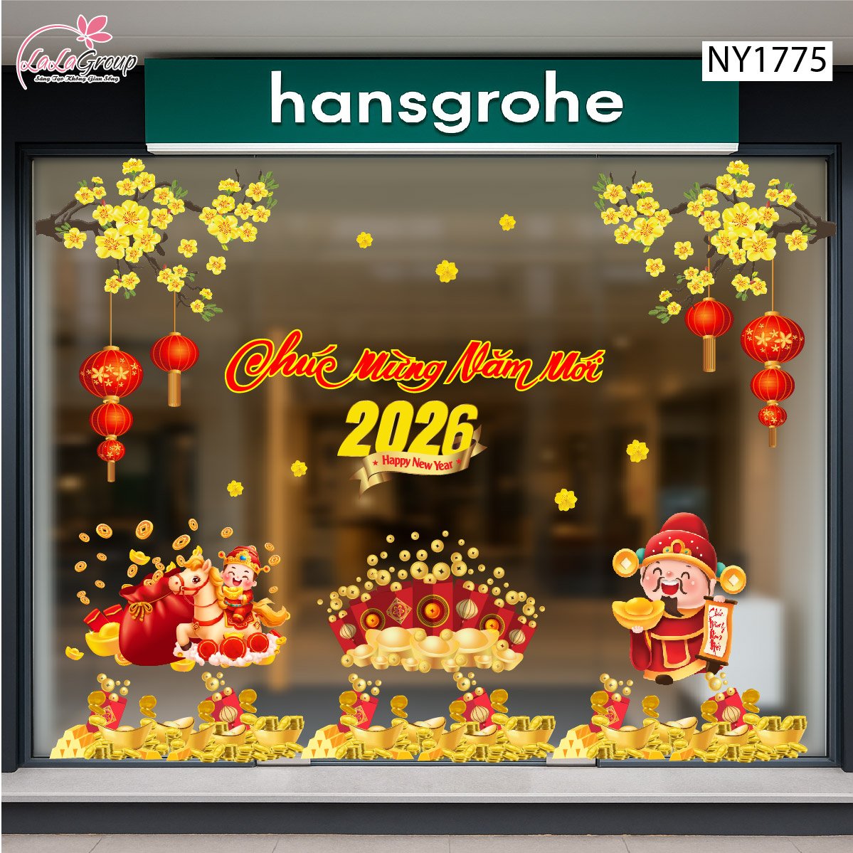 Combo Decal Trang Trí Tết Chúc Mừng Năm Mới 2026 Tài Lộc Thịnh Vượng