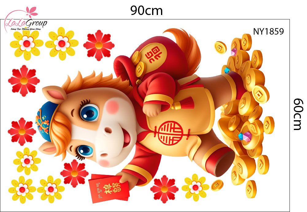 Combo Decal Trang Trí Tết Tuấn Mã Rước Lộc Xuân