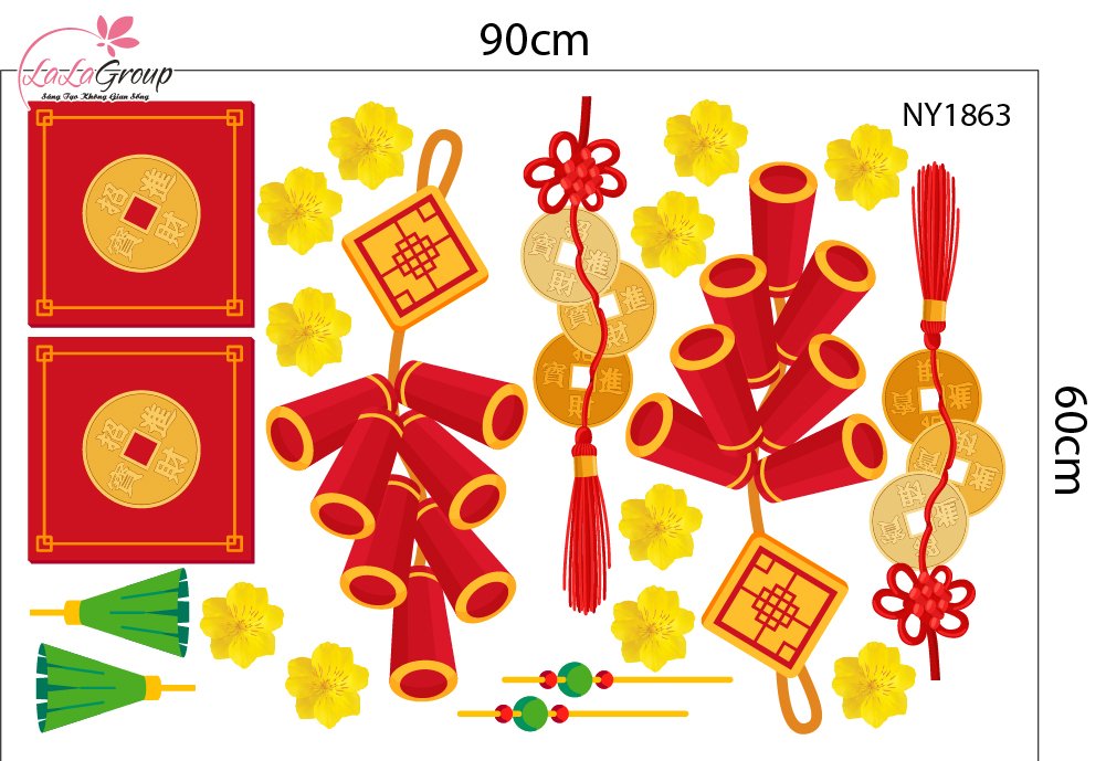 Combo Decal Trang Trí Tết Tuấn Mã Rước Lộc Xuân