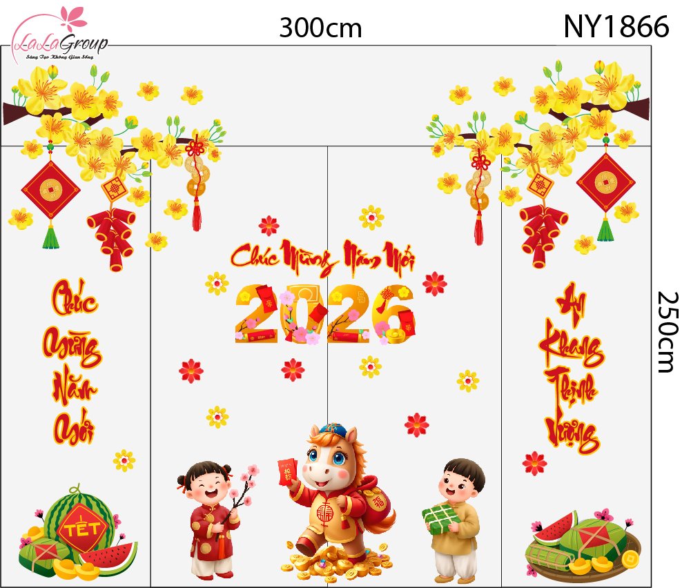 Combo Decal Trang Trí Tết Tuấn Mã Rước Lộc Xuân