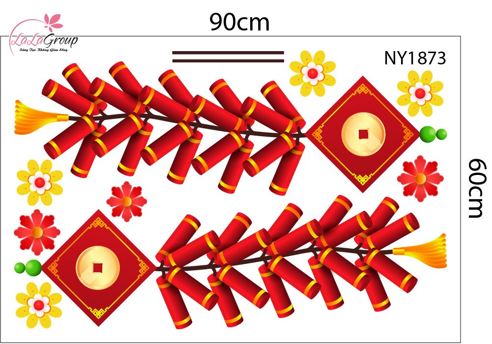 Decal Trang Trí Tết Lân Vàng Gõ Cửa Tài Lộc Sum Vầy